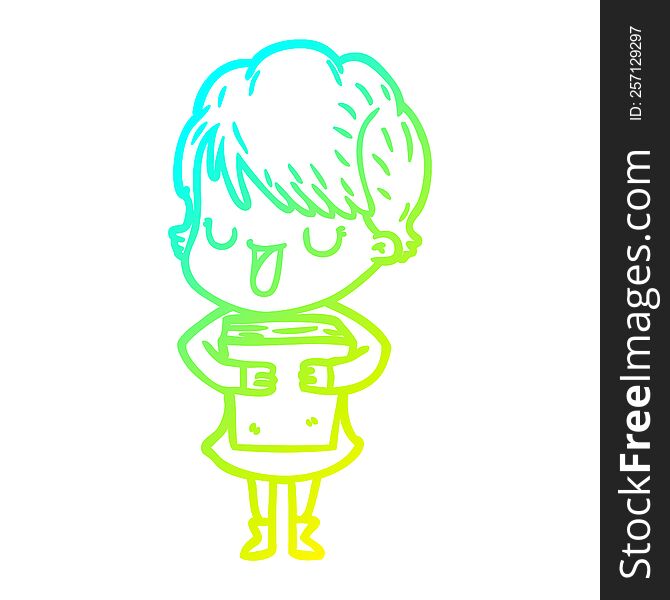 cold gradient line drawing of a cartoon woman talking