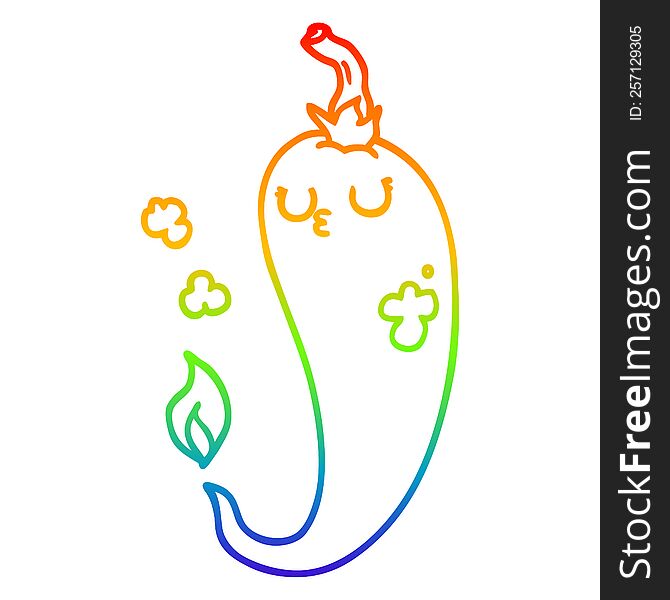 rainbow gradient line drawing of a cartoon hot chili pepper