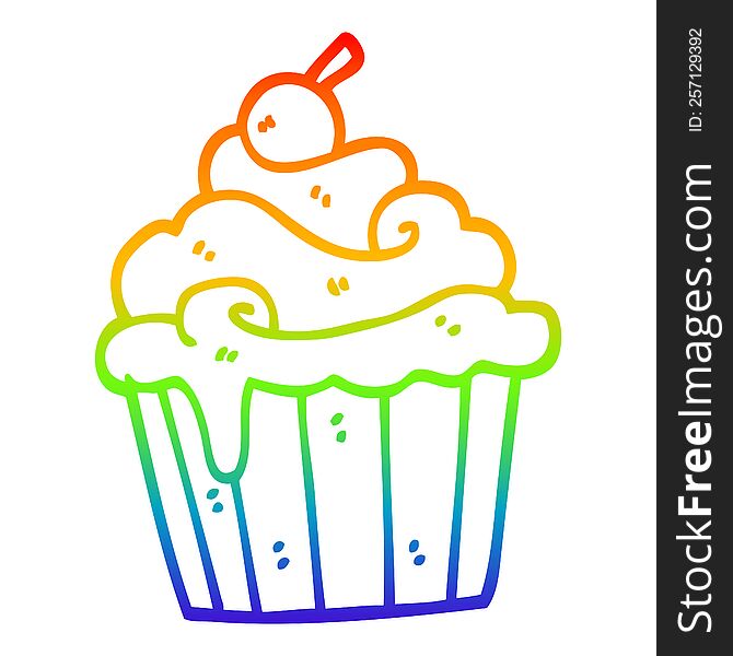 rainbow gradient line drawing of a cartoon cup cake