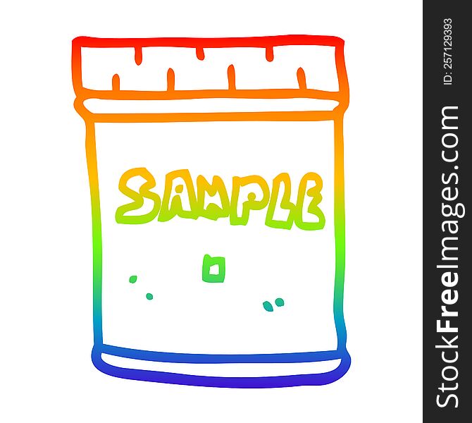 rainbow gradient line drawing of a cartoon medical sample jar