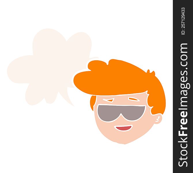 Cartoon Boy Wearing Sunglasses And Speech Bubble In Retro Style