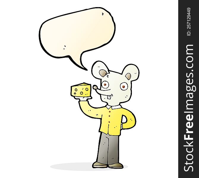 Cartoon Mouse Holding Cheese With Speech Bubble