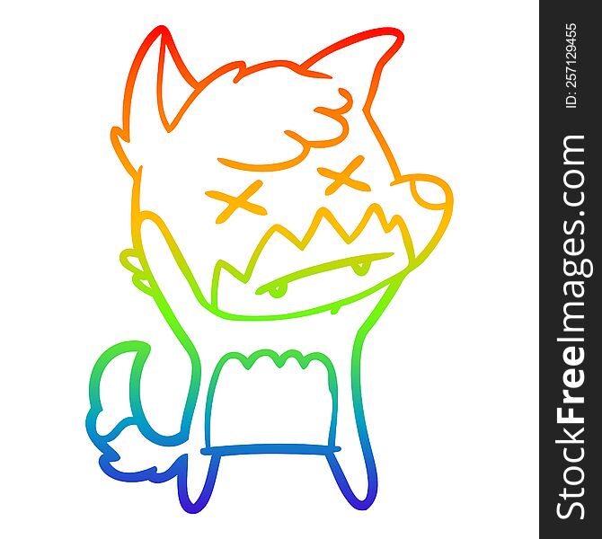 Rainbow Gradient Line Drawing Cartoon Cross Eyed Fox