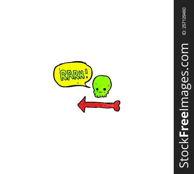 cartoon pointing skull and bones symbol