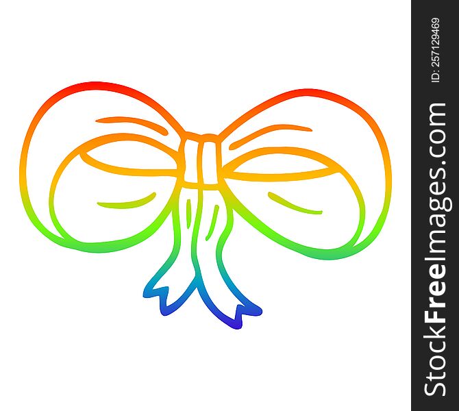 rainbow gradient line drawing of a cartoon tied bow