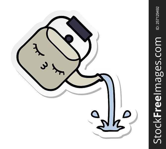 Sticker Of A Cute Cartoon Pouring Kettle