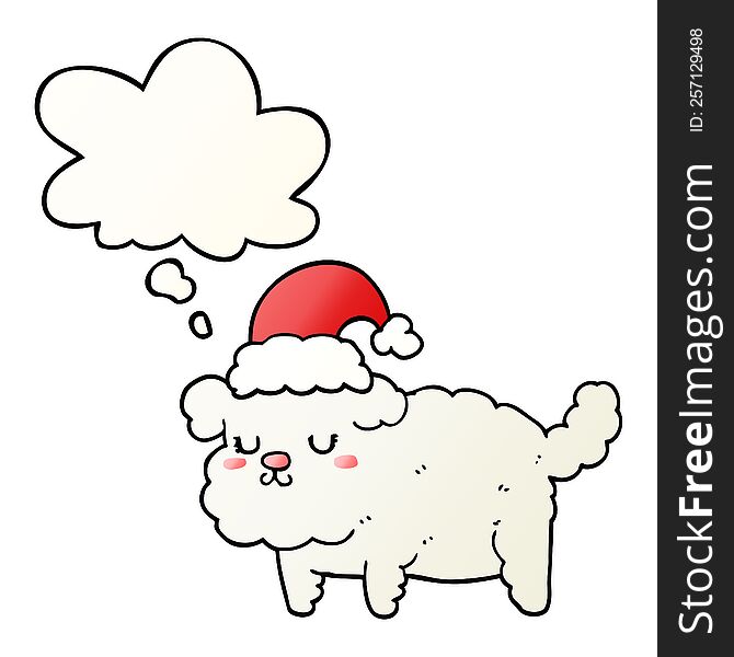 Cute Christmas Dog And Thought Bubble In Smooth Gradient Style