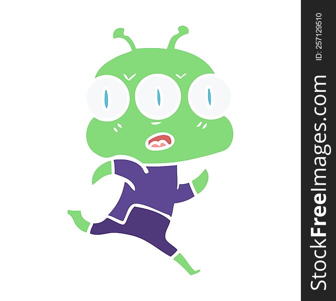 flat color style cartoon three eyed alien