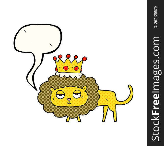 freehand drawn comic book speech bubble cartoon lion with crown