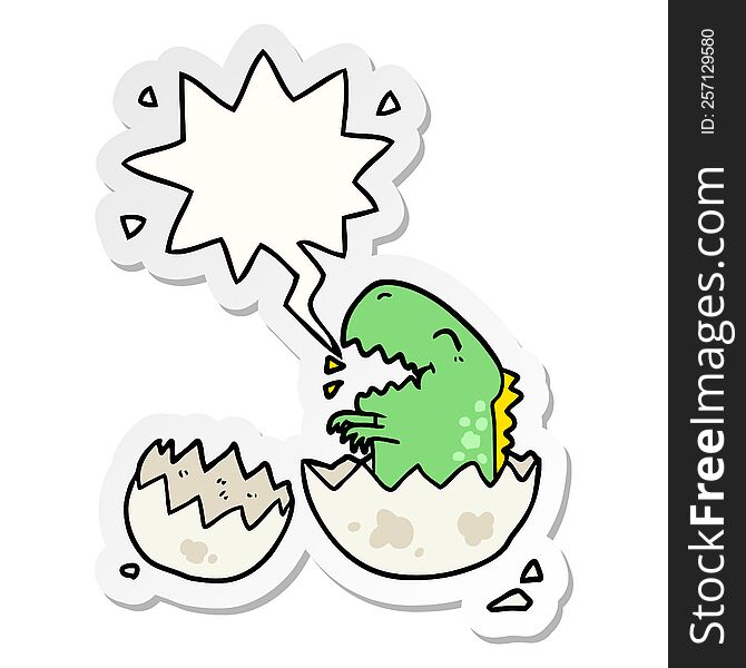 Cartoon Dinosaur Hatching From Egg And Speech Bubble Sticker