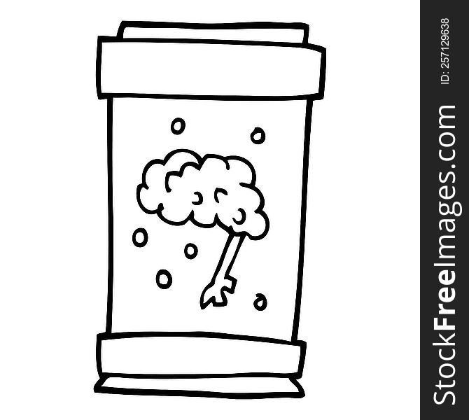 Line Drawing Cartoon Brain In Jar
