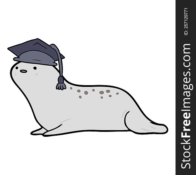 cute cartoon seal graduate. cute cartoon seal graduate
