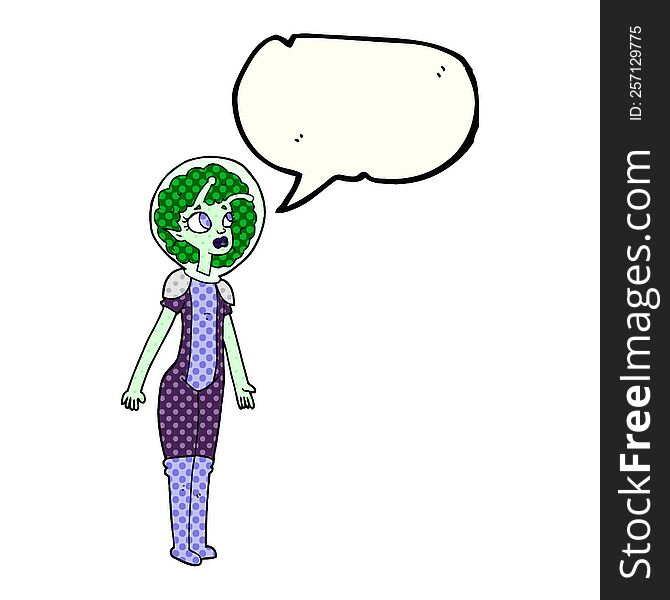 freehand drawn comic book speech bubble cartoon alien space girl