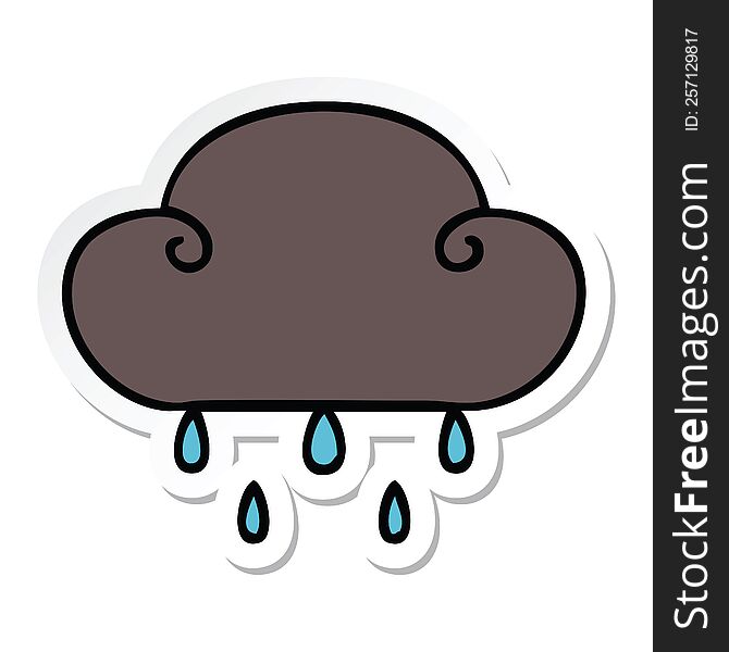 Sticker Of A Quirky Hand Drawn Cartoon Rain Cloud