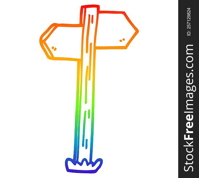 rainbow gradient line drawing of a cartoon painted direction sign posts