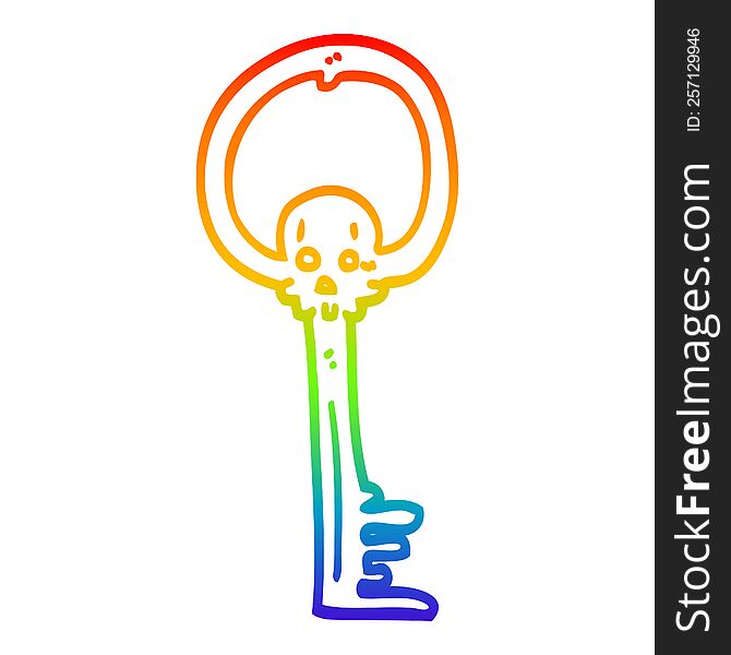 Rainbow Gradient Line Drawing Cartoon Spooky Skull Key