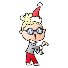 Gradient Cartoon Of A Woman Wearing Spectacles Wearing Santa Hat Royalty Free Stock Photography
