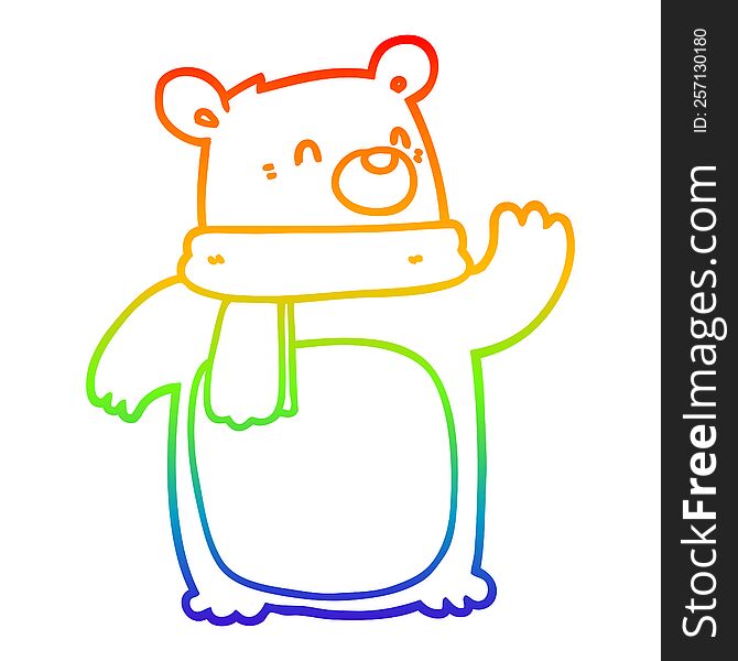 Rainbow Gradient Line Drawing Cartoon Bear Wearing Scarf
