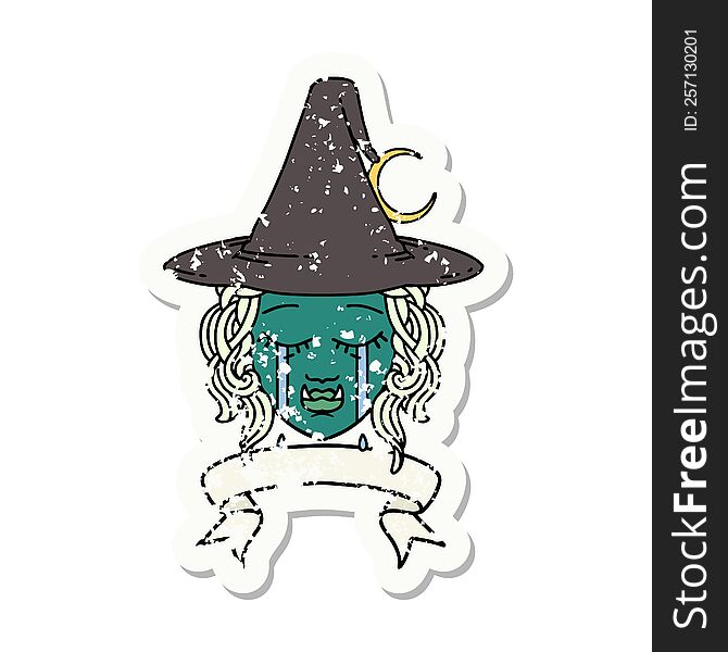 Retro Tattoo Style crying half orc witch character face. Retro Tattoo Style crying half orc witch character face