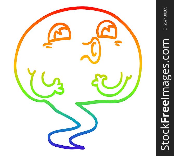 Rainbow Gradient Line Drawing Spooky Cartoon Ghost