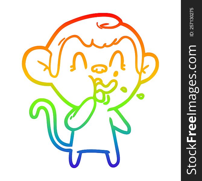 Rainbow Gradient Line Drawing Crazy Cartoon Monkey