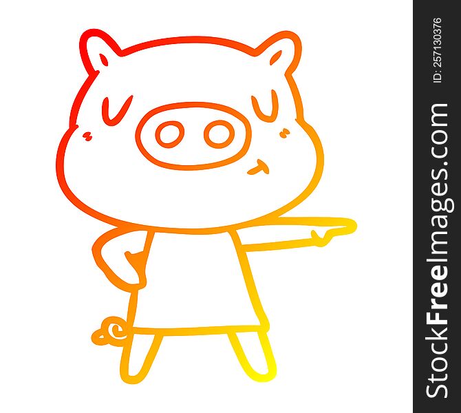 Warm Gradient Line Drawing Cartoon Content Pig In Dress Pointing