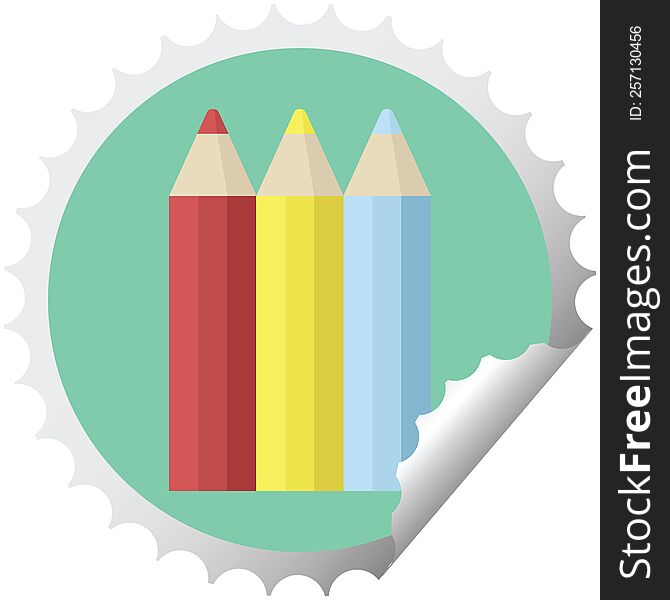 color pencils graphic vector illustration round sticker stamp. color pencils graphic vector illustration round sticker stamp