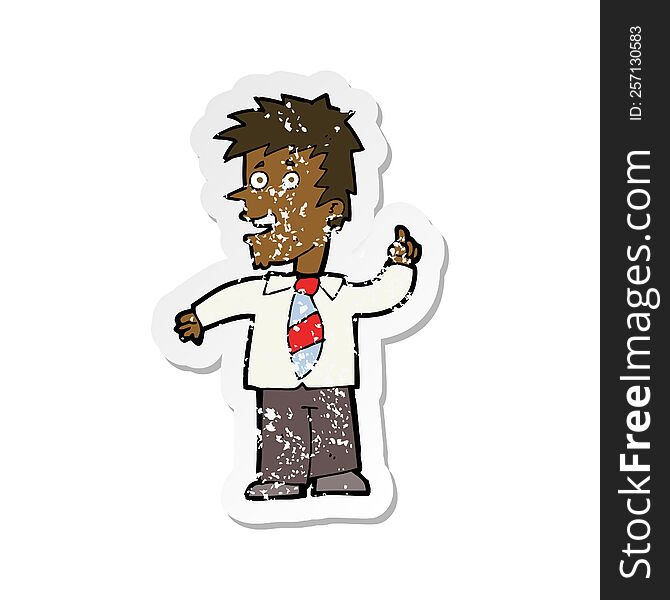 retro distressed sticker of a cartoon man with idea