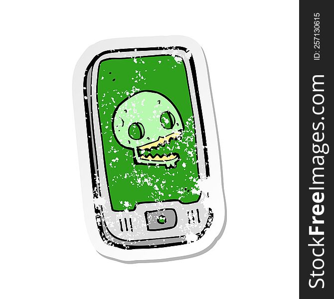 retro distressed sticker of a cartoon virus on mobile phone