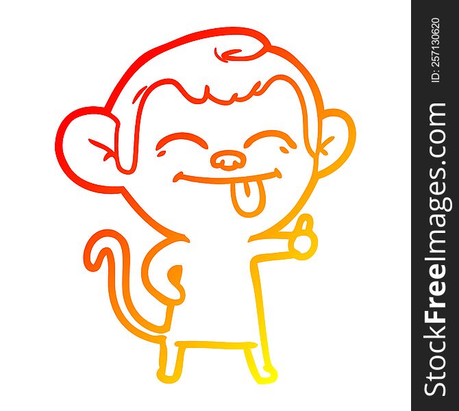 Warm Gradient Line Drawing Funny Cartoon Monkey