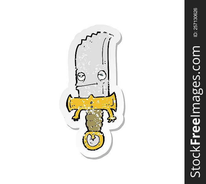 Retro Distressed Sticker Of A Knife Cartoon Character