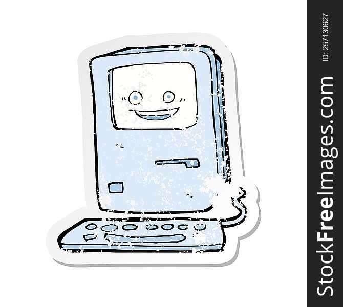Retro Distressed Sticker Of A Cartoon Old Computer