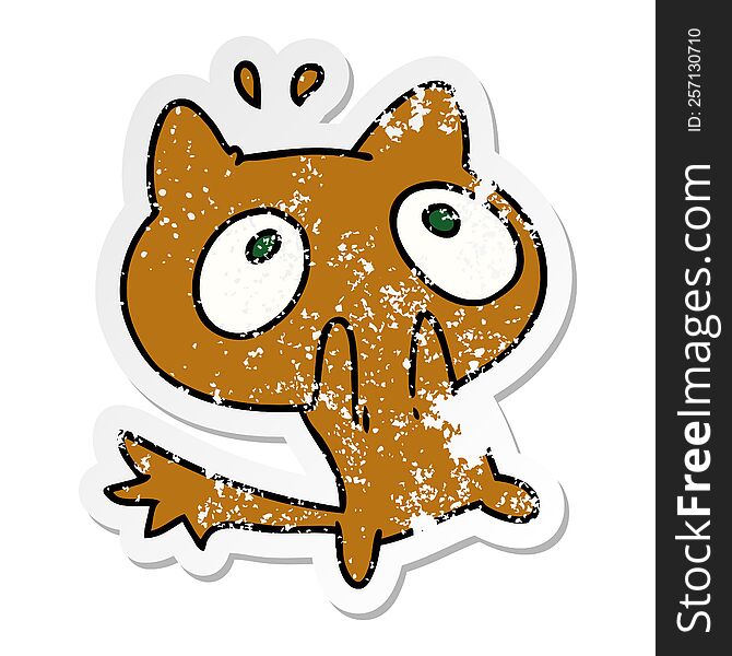 distressed sticker cartoon illustration kawaii of a shocked cat. distressed sticker cartoon illustration kawaii of a shocked cat