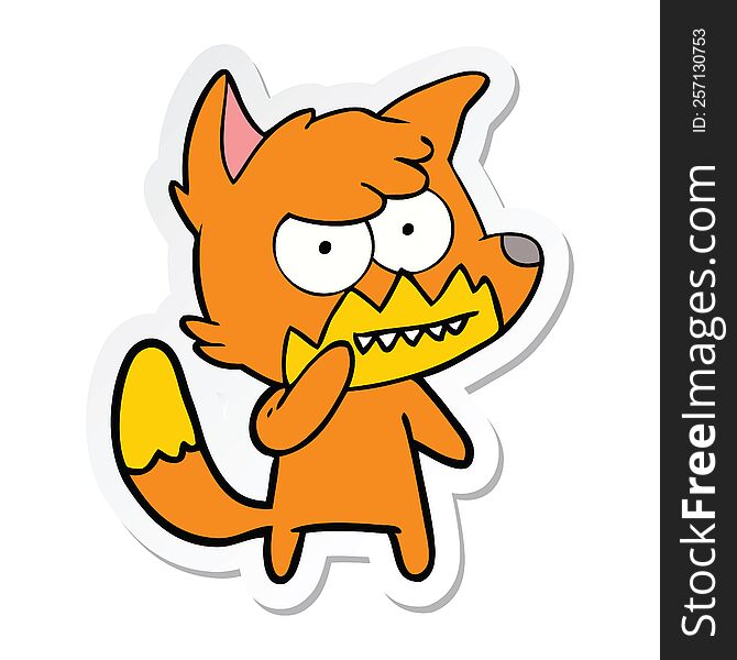 Sticker Of A Cartoon Grinning Fox