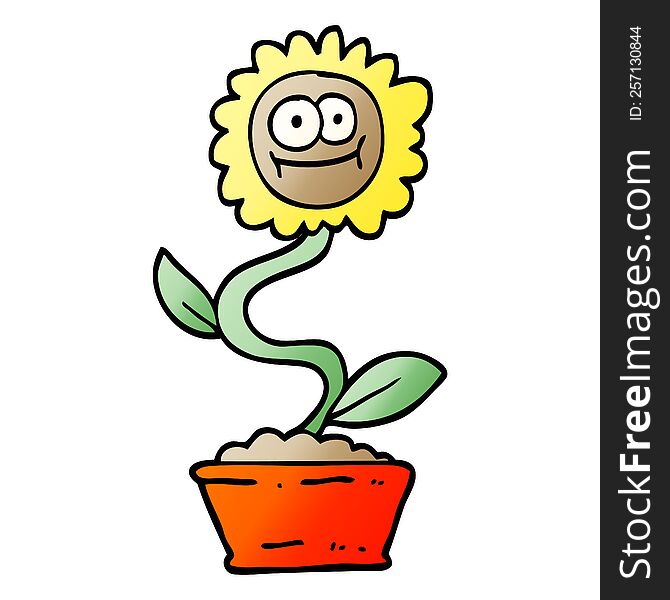 vector gradient illustration cartoon flower in pot
