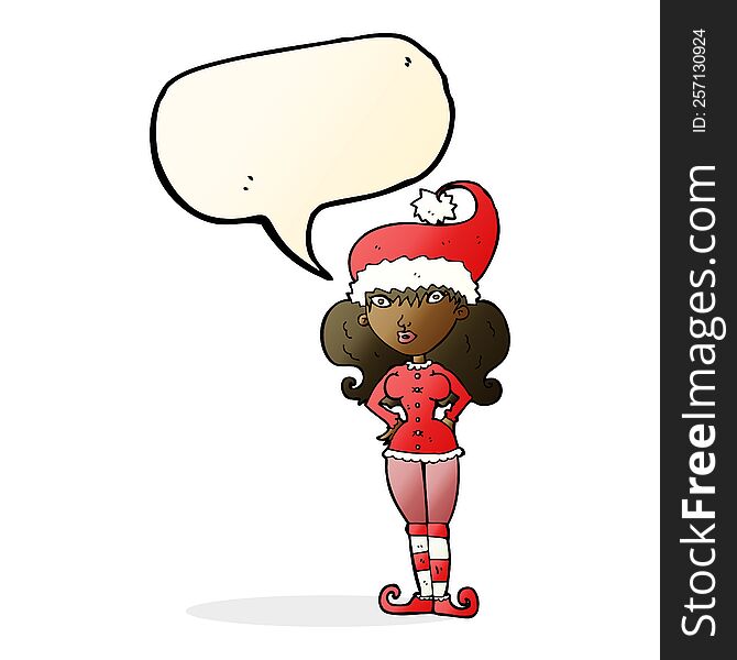 cartoon santa s helper woman with speech bubble