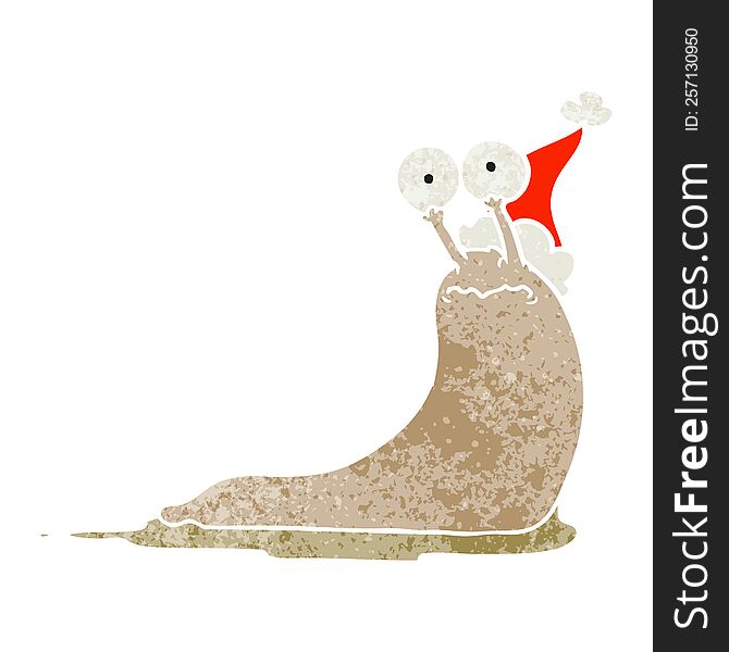 Retro Cartoon Of A Slug Wearing Santa Hat