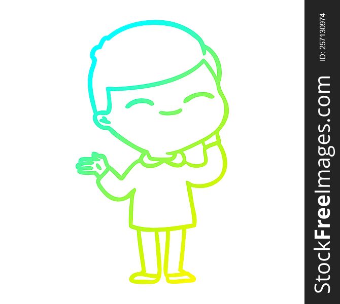 Cold Gradient Line Drawing Cartoon Shy Smiling Boy
