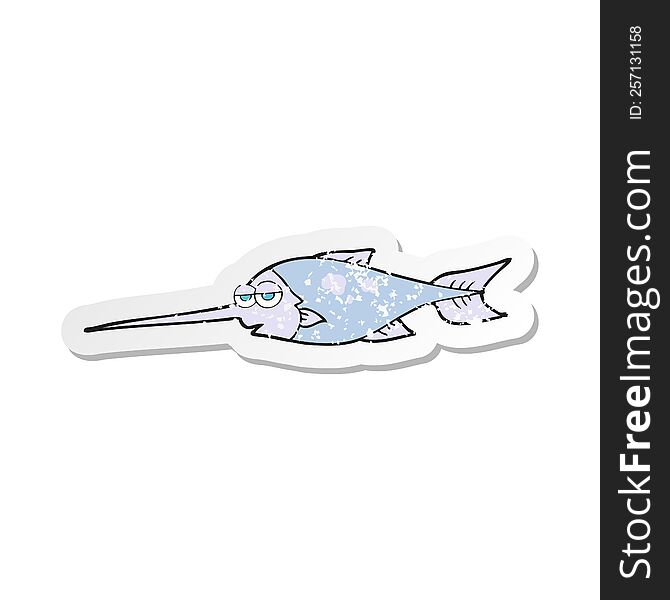 retro distressed sticker of a cartoon swordfish