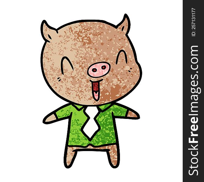 happy cartoon pig wearing shirt and tie. happy cartoon pig wearing shirt and tie