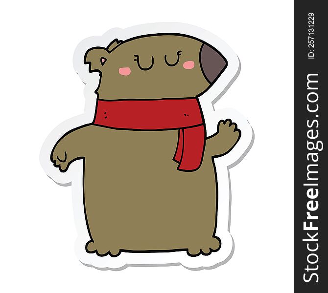 Sticker Of A Cartoon Bear With Scarf