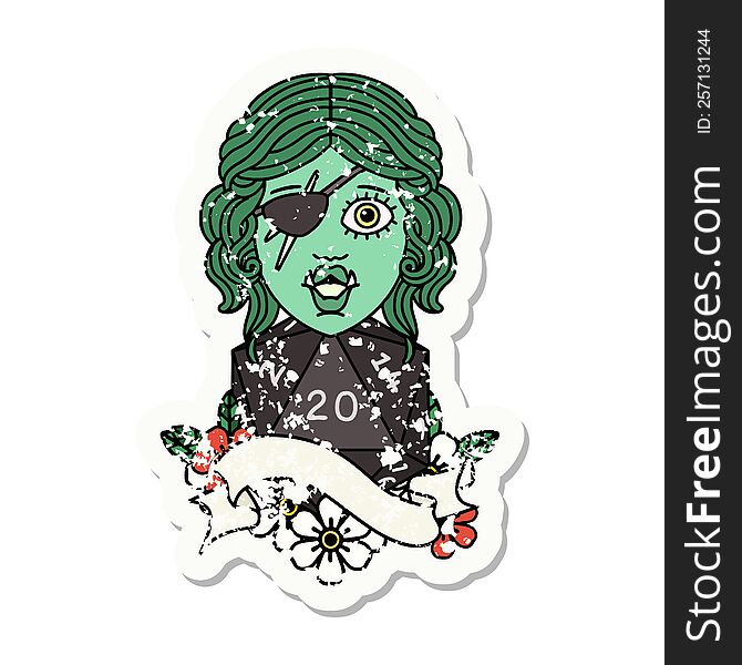 Half Orc Rogue With Natural Twenty Dice Roll Grunge Sticker
