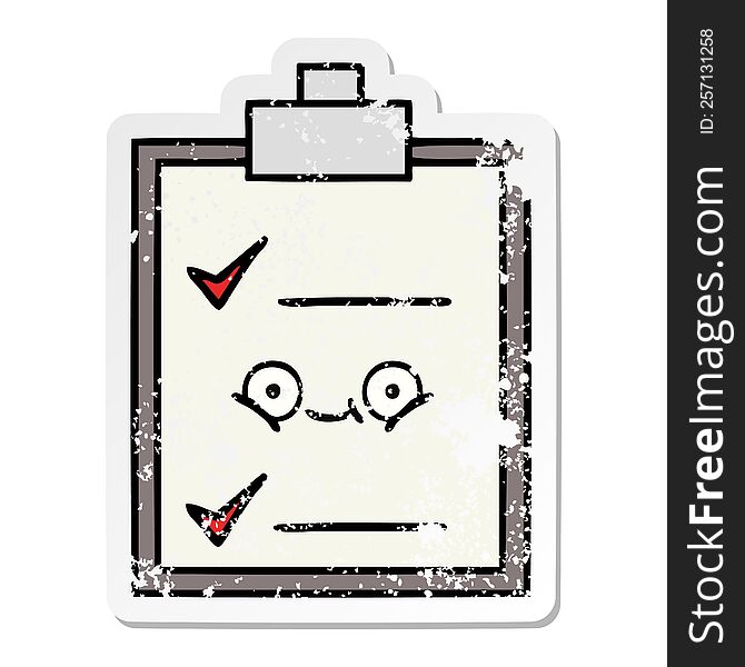 distressed sticker of a cute cartoon check list