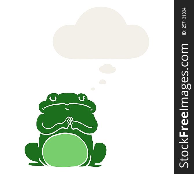 cartoon arrogant frog with thought bubble in retro style