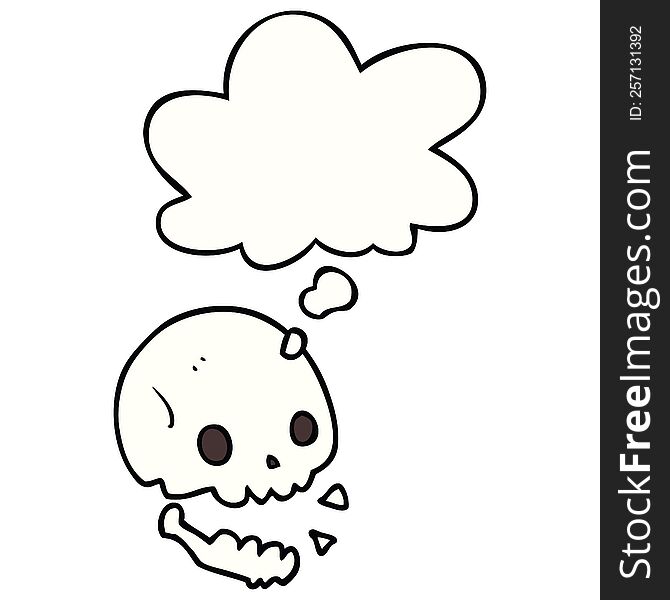 Cartoon Spooky Skull And Thought Bubble