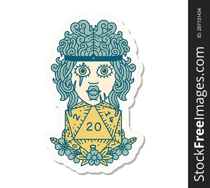 Human Barbarian With Natural Twenty Dice Roll Sticker