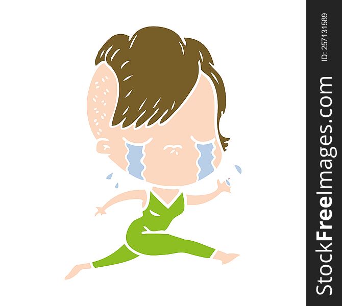 flat color style cartoon crying girl running