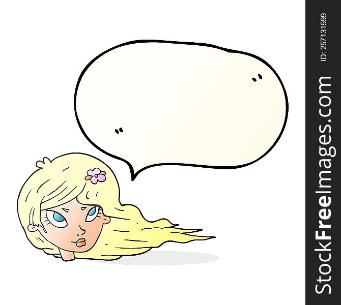freehand drawn speech bubble cartoon woman with blowing hair