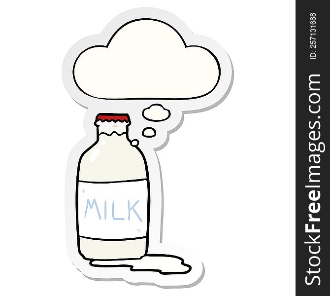 cartoon milk bottle with thought bubble as a printed sticker