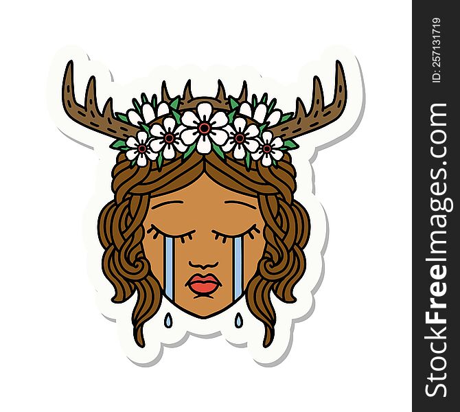 sticker of a crying human druid. sticker of a crying human druid